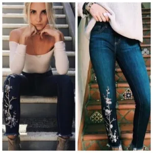 🦋 LF CARMAR Embroidered Floral Ankle Jeans Boho Size 25