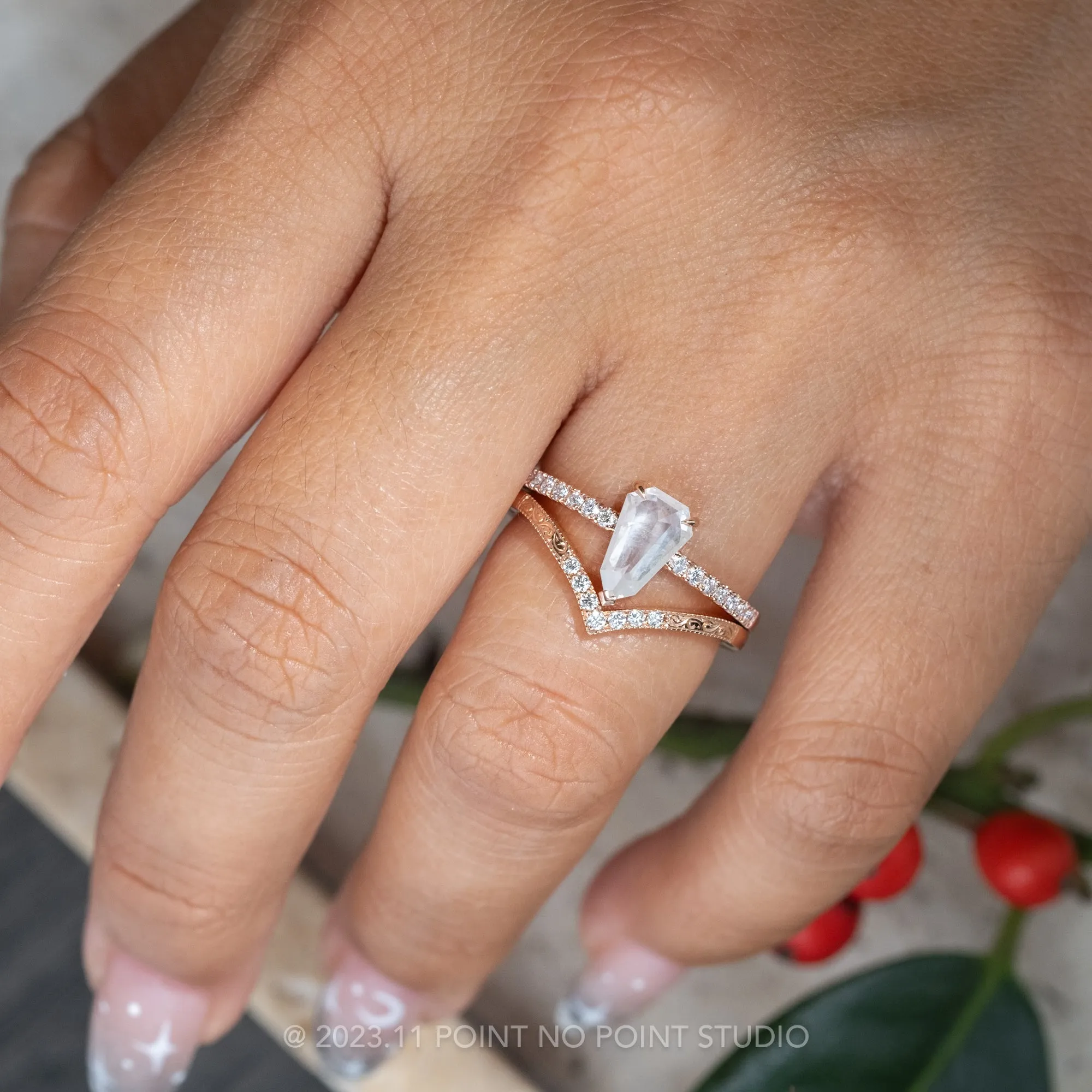 1.05 Carat Icy White Geometric Diamond Engagement Ring, Jules Setting, 14K Rose Gold