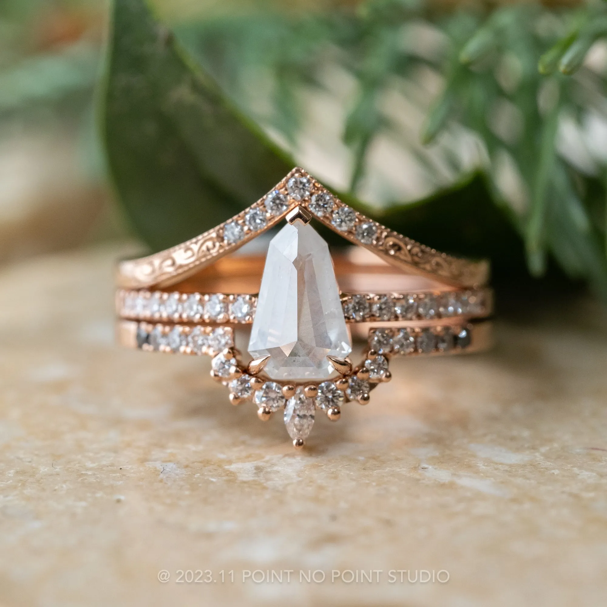 1.05 Carat Icy White Geometric Diamond Engagement Ring, Jules Setting, 14K Rose Gold