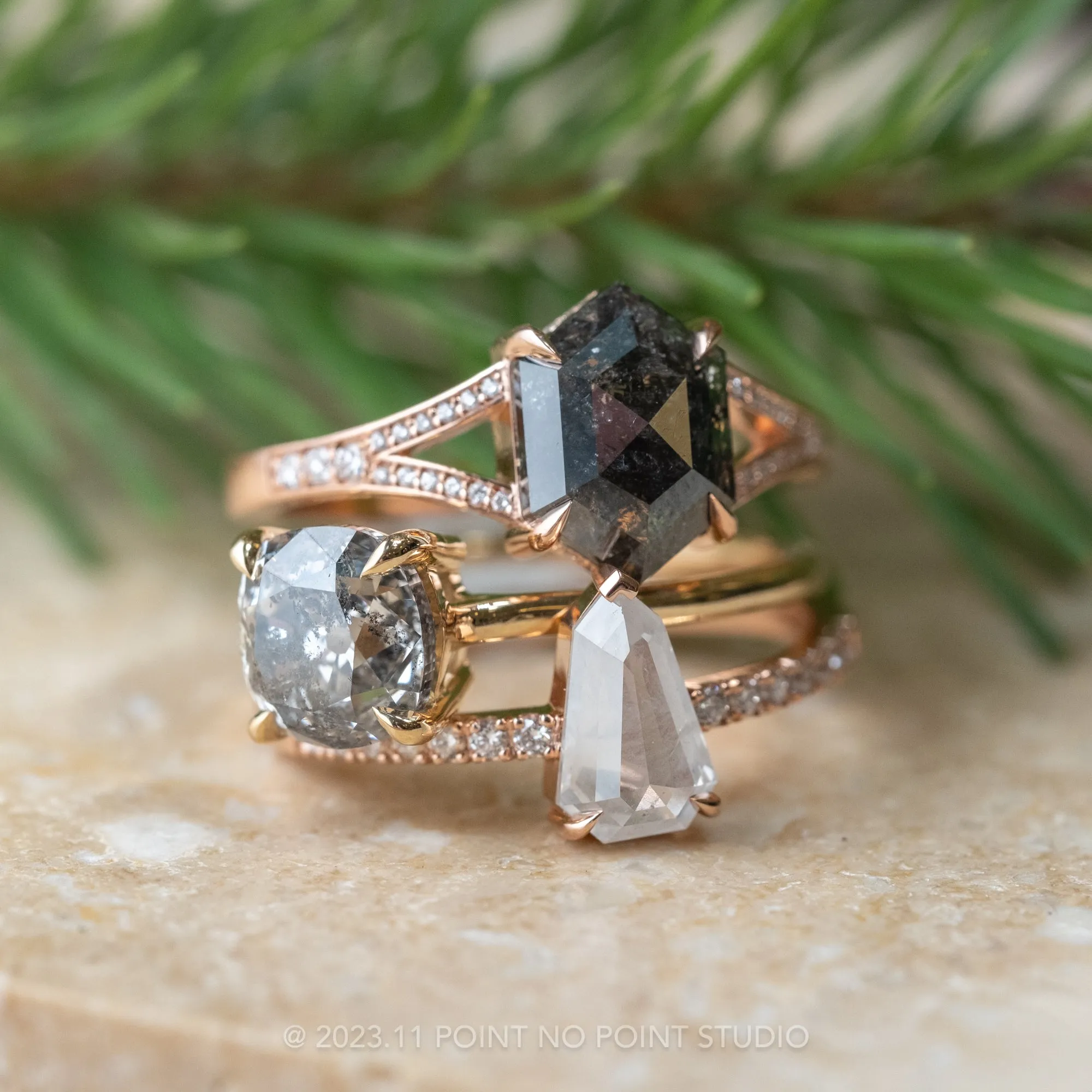 1.05 Carat Icy White Geometric Diamond Engagement Ring, Jules Setting, 14K Rose Gold