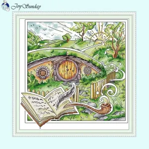 11CT Counted Printed Fabric House of Dwarfs Landscape Cross Stitch Kits