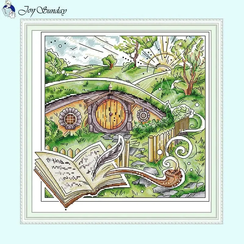 11CT Counted Printed Fabric House of Dwarfs Landscape Cross Stitch Kits