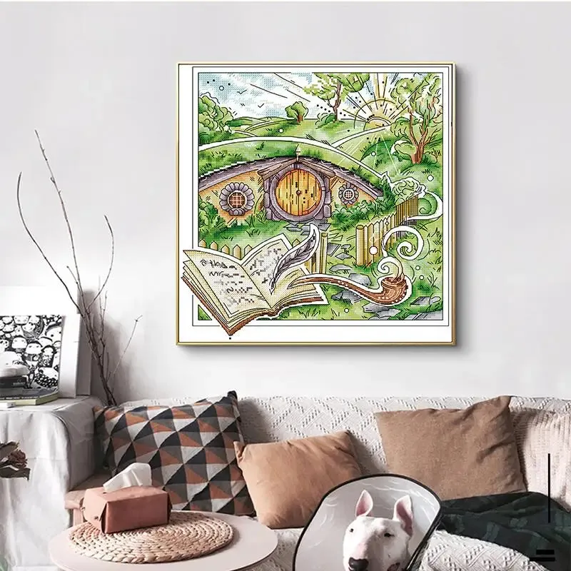 11CT Counted Printed Fabric House of Dwarfs Landscape Cross Stitch Kits