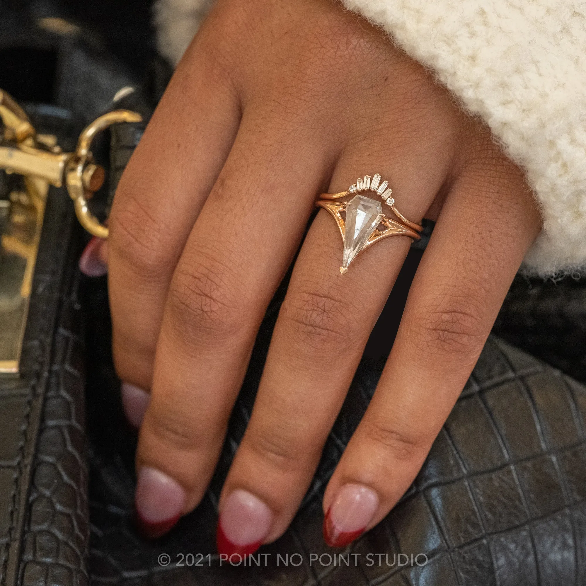 1.29 Carat Salt and Pepper Geometric Diamond Engagement Ring, Charlize Setting, 14K Rose Gold