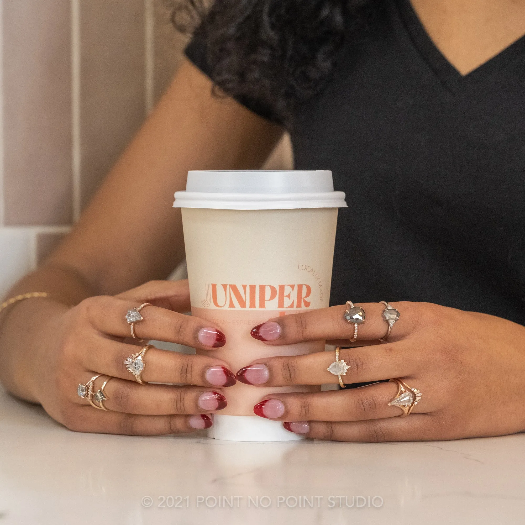 1.29 Carat Salt and Pepper Geometric Diamond Engagement Ring, Charlize Setting, 14K Rose Gold