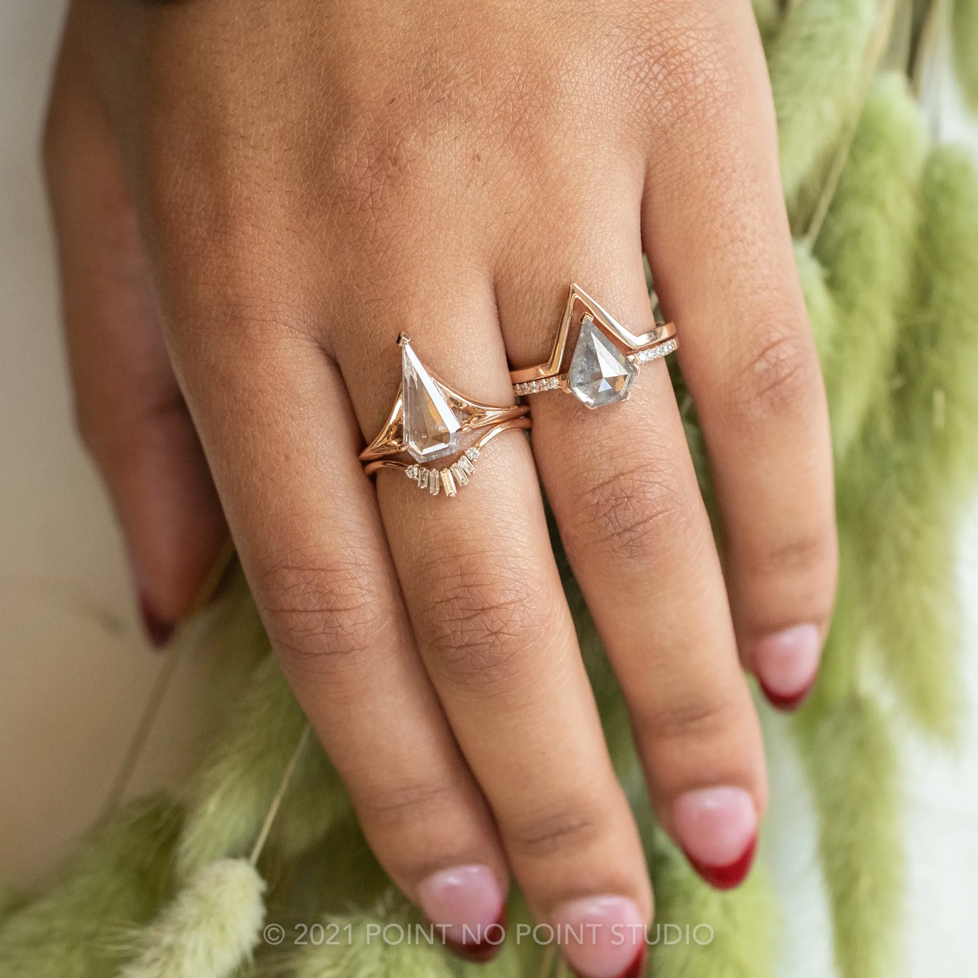 1.29 Carat Salt and Pepper Geometric Diamond Engagement Ring, Charlize Setting, 14K Rose Gold
