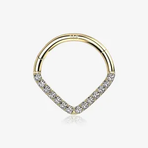 14 Karat Gold Brilliant Sparkle Chevron Clicker Hoop Ring
