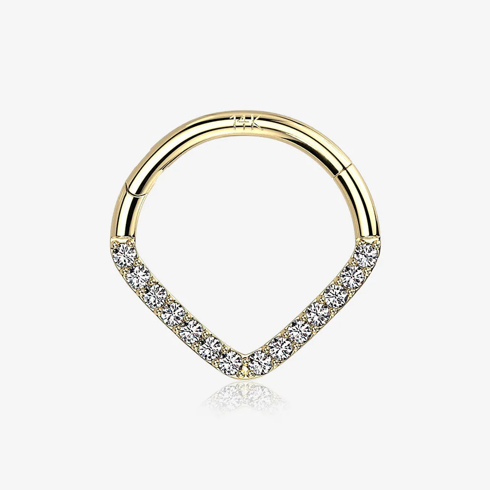 14 Karat Gold Brilliant Sparkle Chevron Clicker Hoop Ring