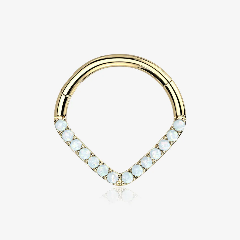 14 Karat Gold Fire Opal Sparkle Chevron Clicker Hoop Ring