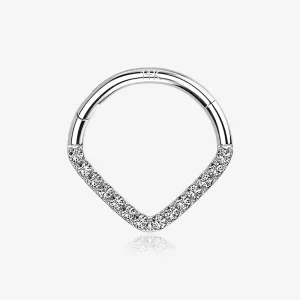 14 Karat White Gold Brilliant Sparkle Chevron Clicker Hoop Ring