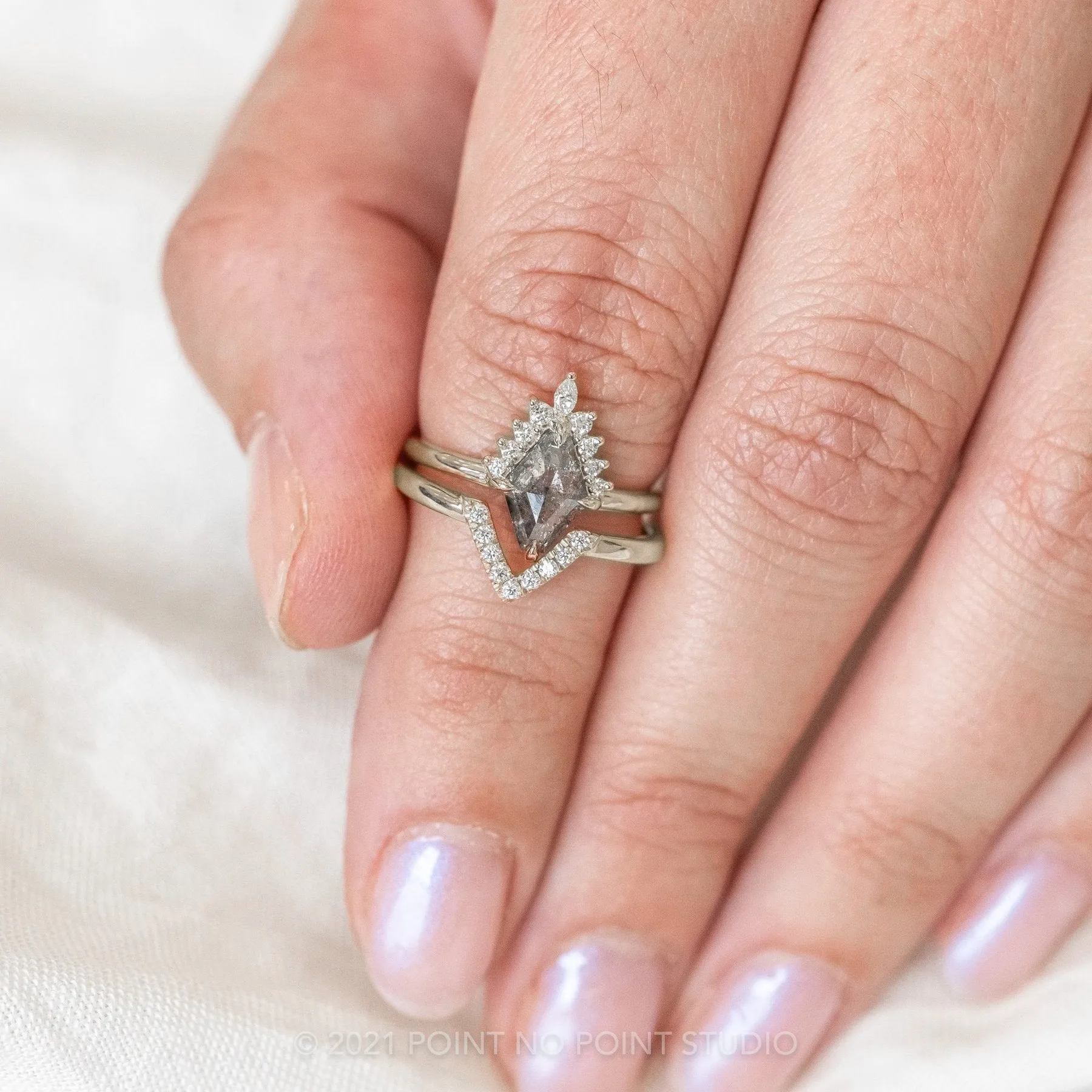 1.49 Carat Salt and Pepper Geometric Diamond Engagement Ring, Ava Setting, Platinum