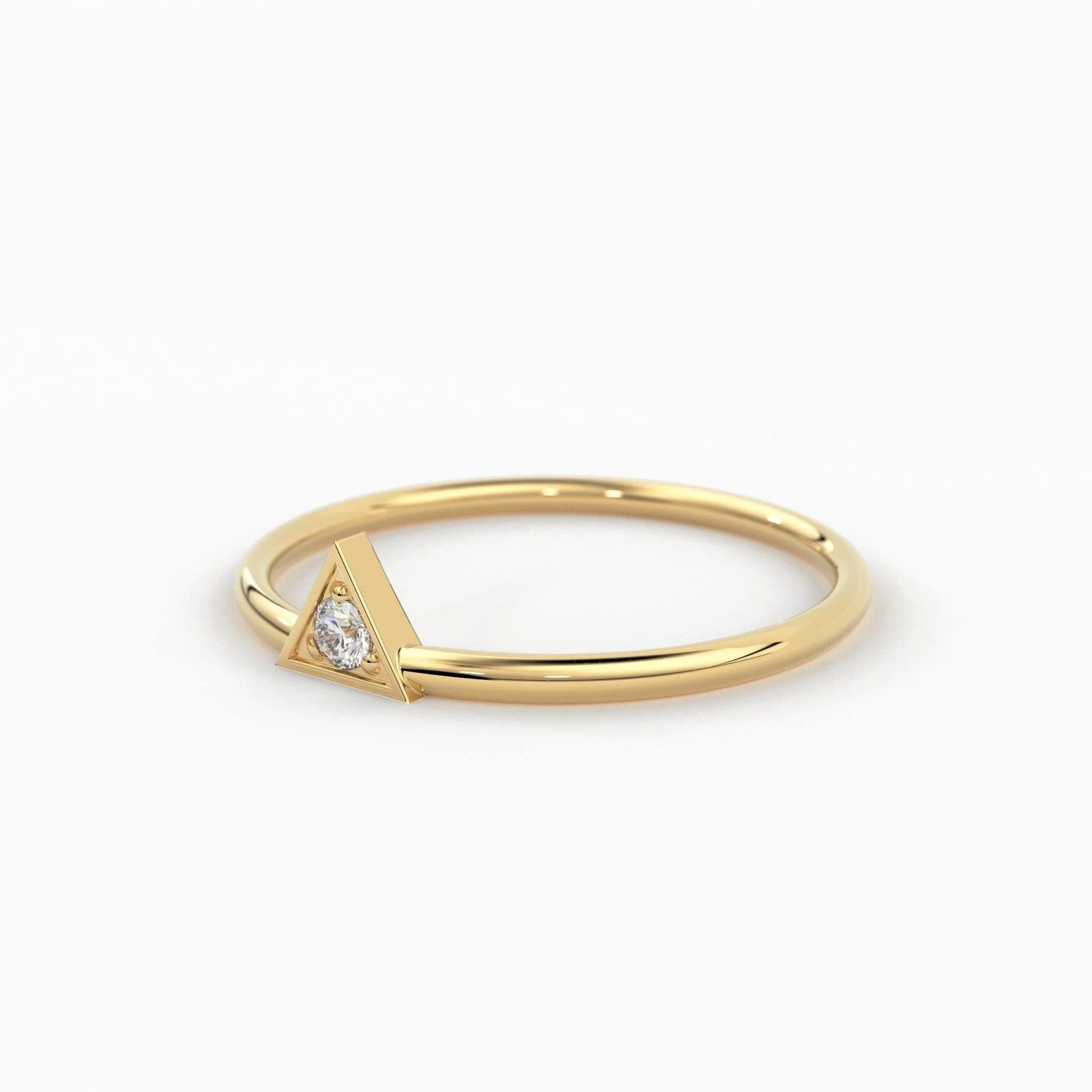 14K Diamond Triangle Ring / Chevron V Ring / Solitaire Ring / Solid Gold Minimal Jewelry / Stacking Ring / Wedding Band Gift for her