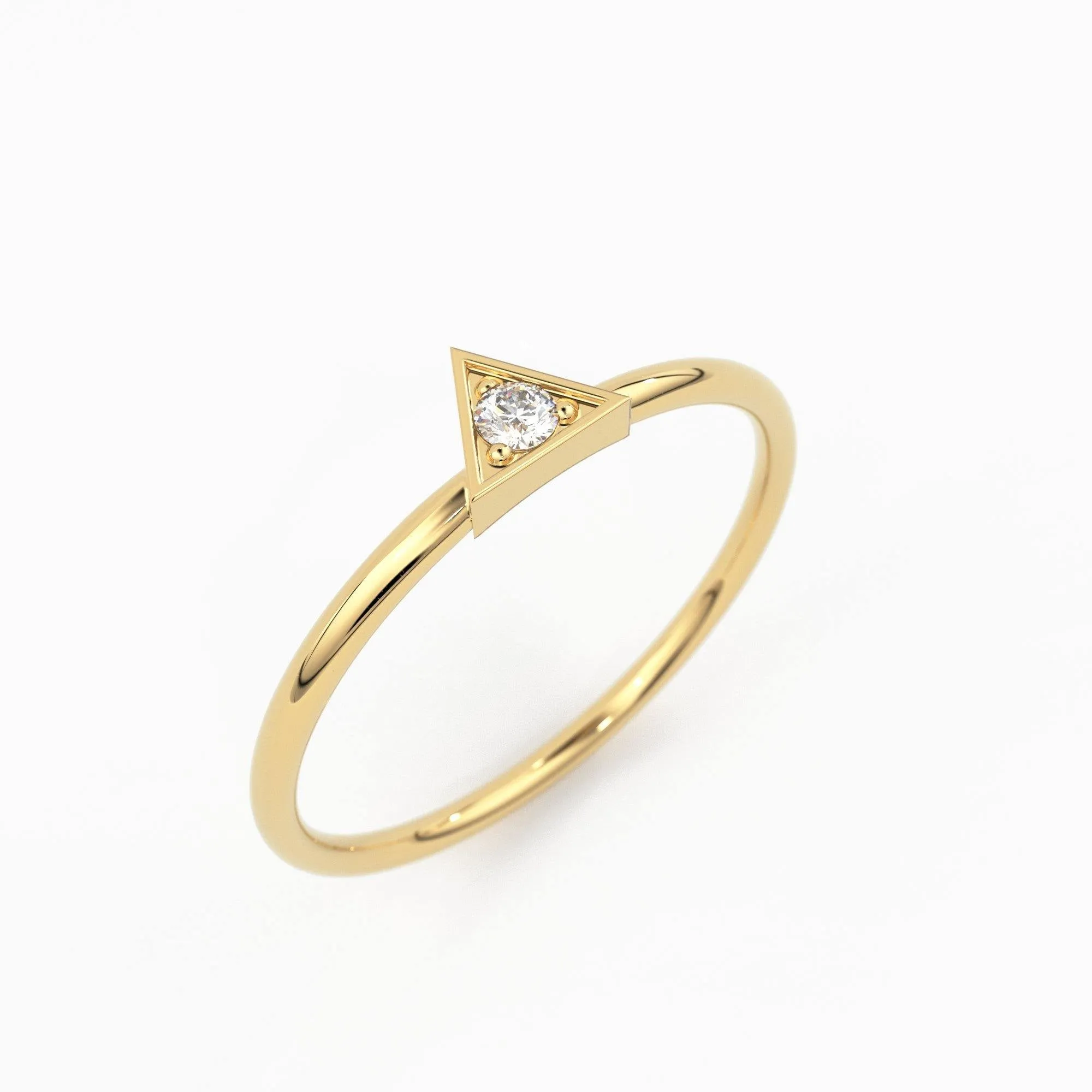 14K Diamond Triangle Ring / Chevron V Ring / Solitaire Ring / Solid Gold Minimal Jewelry / Stacking Ring / Wedding Band Gift for her