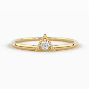 14K Diamond Triangle Ring / Chevron V Ring / Solitaire Ring / Solid Gold Minimal Jewelry / Stacking Ring / Wedding Band Gift for her