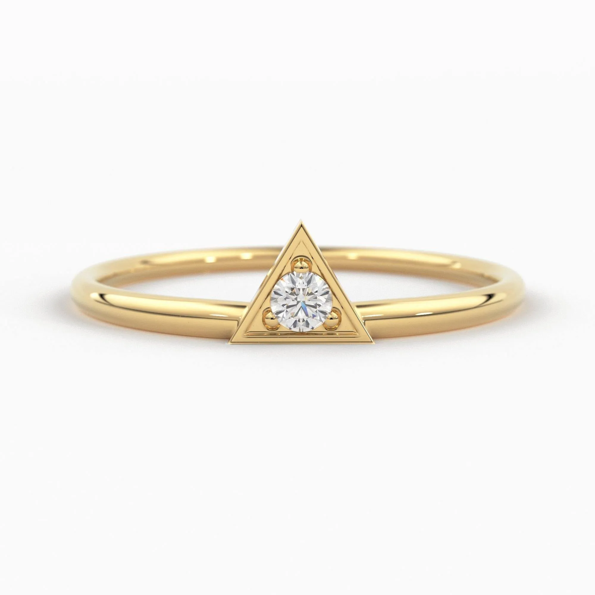 14K Diamond Triangle Ring / Chevron V Ring / Solitaire Ring / Solid Gold Minimal Jewelry / Stacking Ring / Wedding Band Gift for her