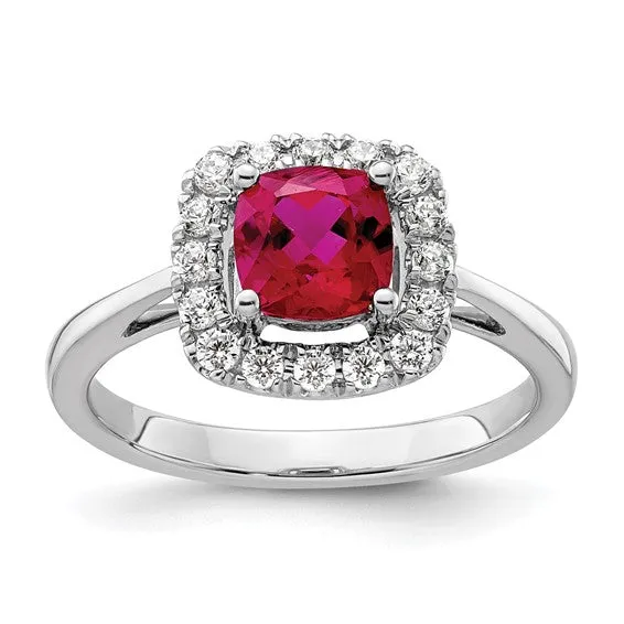 14k White Gold 6mm Cushion Gemstone and Diamond Halo Rings