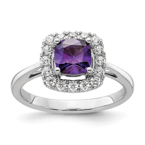 14k White Gold 6mm Cushion Gemstone and Diamond Halo Rings
