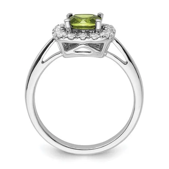 14k White Gold 6mm Cushion Gemstone and Diamond Halo Rings