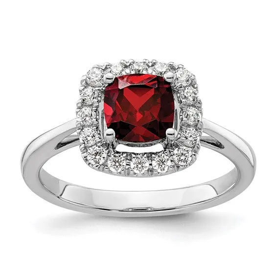 14k White Gold 6mm Cushion Gemstone and Diamond Halo Rings