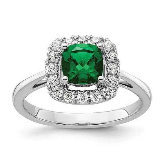 14k White Gold 6mm Cushion Gemstone and Diamond Halo Rings