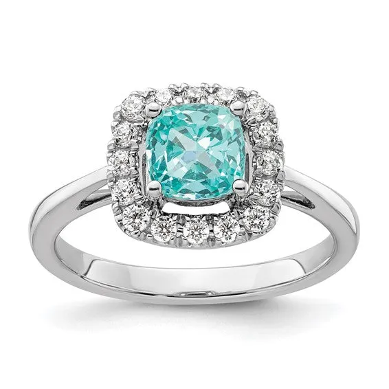 14k White Gold 6mm Cushion Gemstone and Diamond Halo Rings