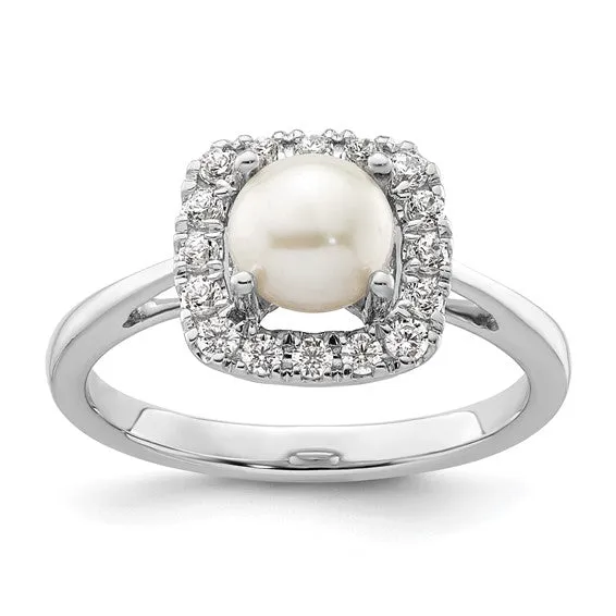 14k White Gold 6mm Cushion Gemstone and Diamond Halo Rings