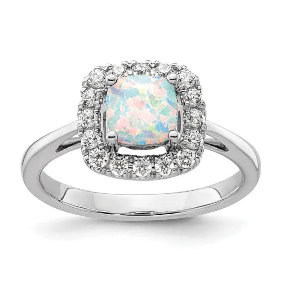 14k White Gold 6mm Cushion Gemstone and Diamond Halo Rings