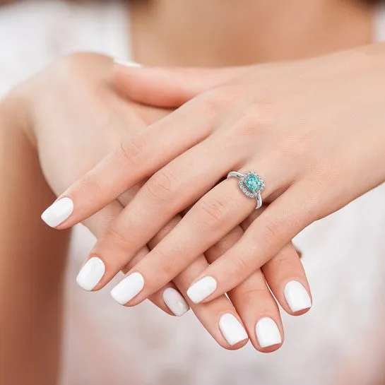 14k White Gold 6mm Cushion Gemstone and Diamond Halo Rings