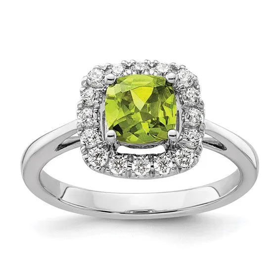 14k White Gold 6mm Cushion Gemstone and Diamond Halo Rings