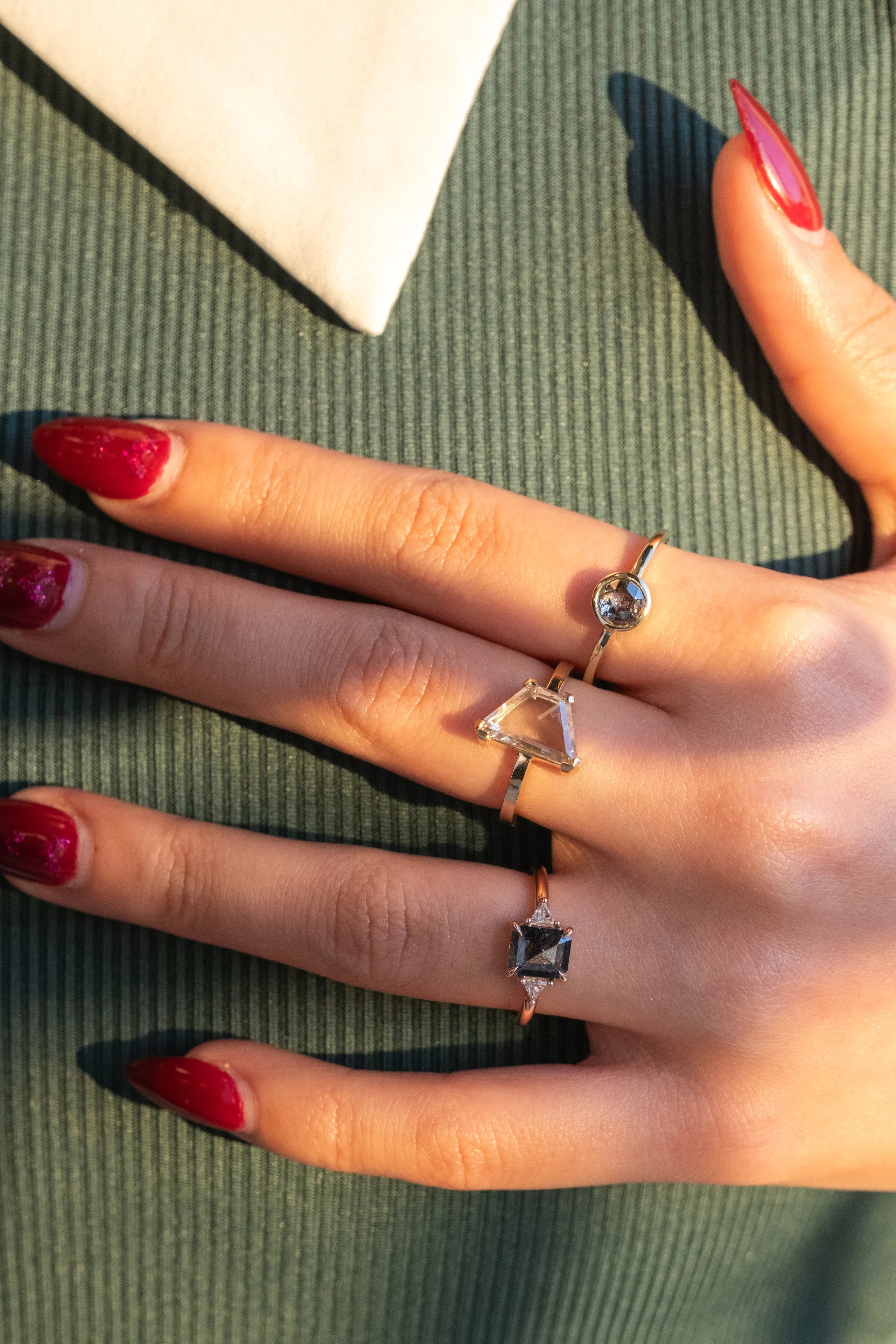 1.81 Carat Champagne Trapezoid Diamond Engagement Ring, Charlize Setting, 14k Yellow Gold