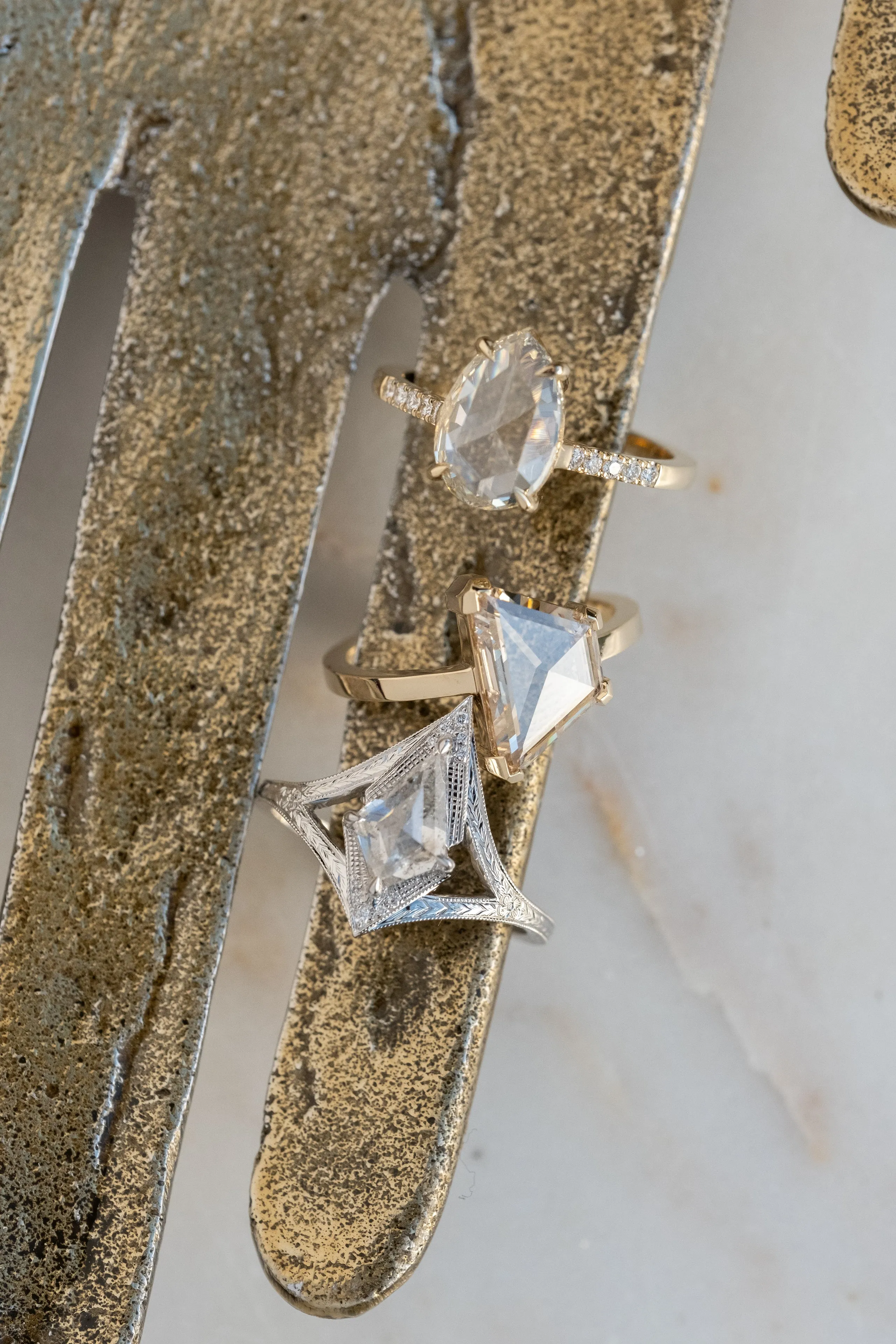 1.81 Carat Champagne Trapezoid Diamond Engagement Ring, Charlize Setting, 14k Yellow Gold