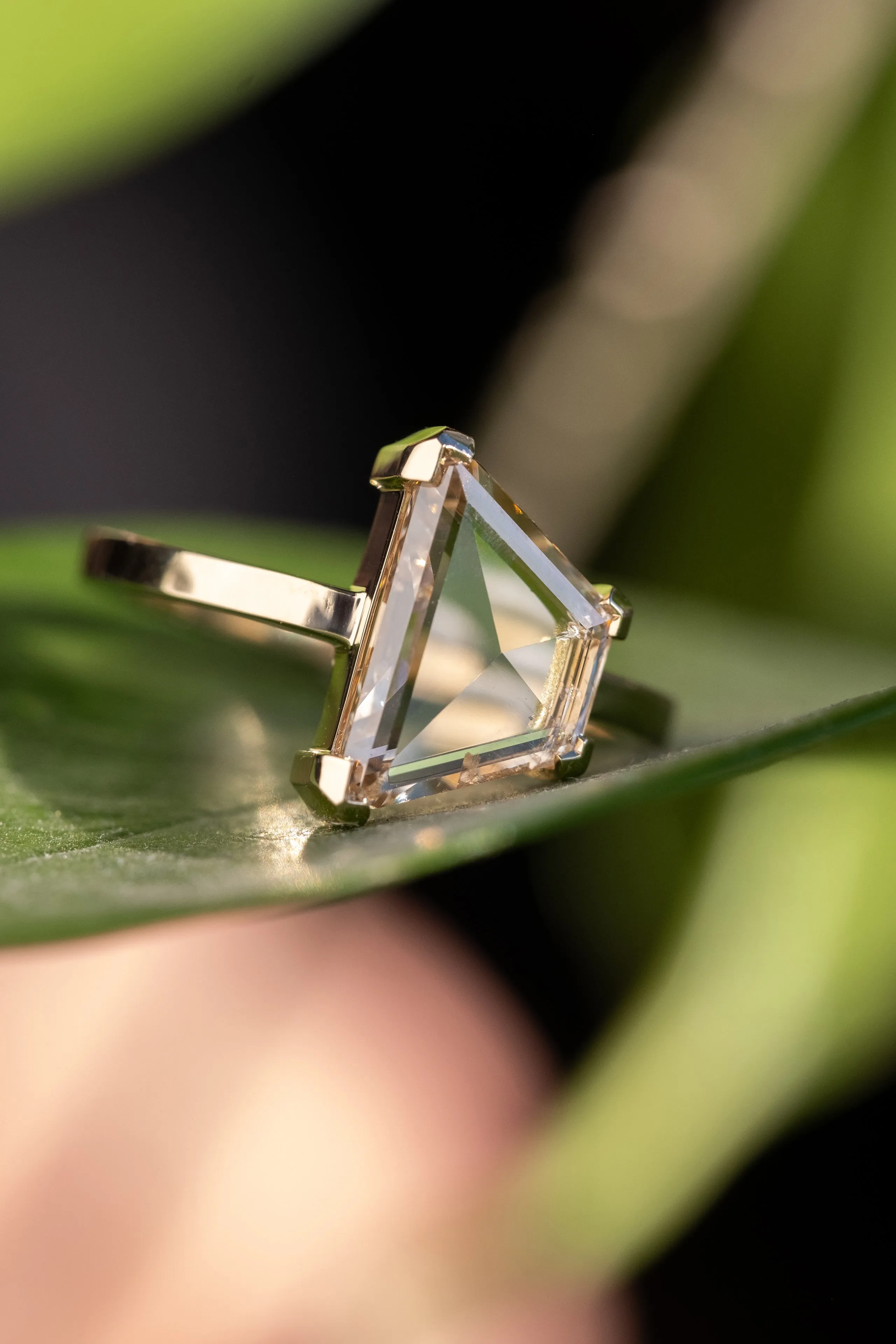 1.81 Carat Champagne Trapezoid Diamond Engagement Ring, Charlize Setting, 14k Yellow Gold
