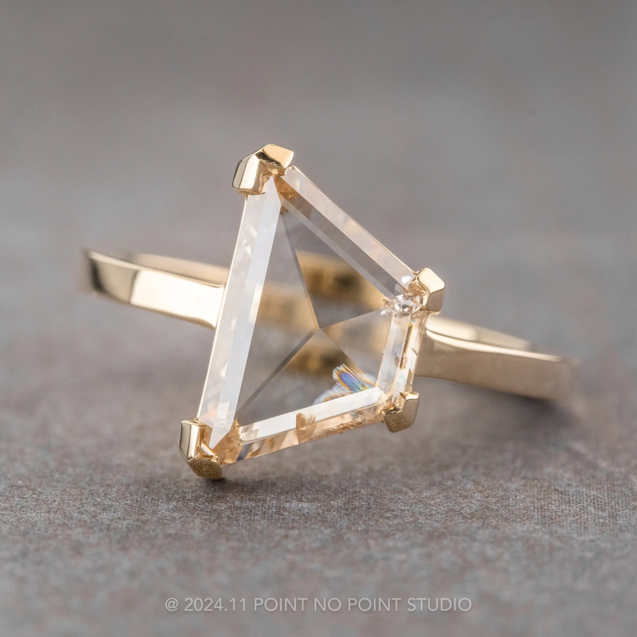 1.81 Carat Champagne Trapezoid Diamond Engagement Ring, Charlize Setting, 14k Yellow Gold