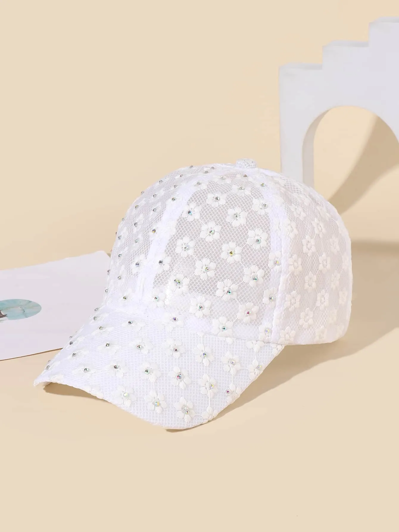1pc Floral Embroidered Rhinestone Decor Baseball Cap- FD ⚡