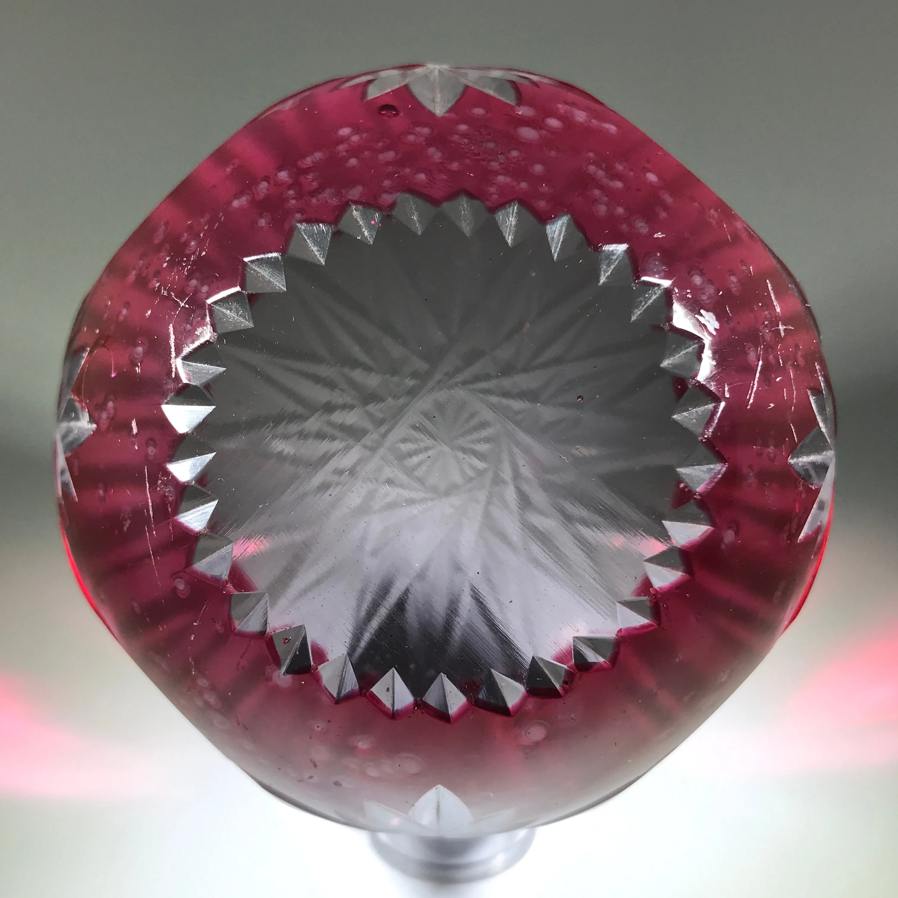 20th Century Val St Lambert Art Glass Paperweight Fancy Faceted Amethyst Flash Overlay