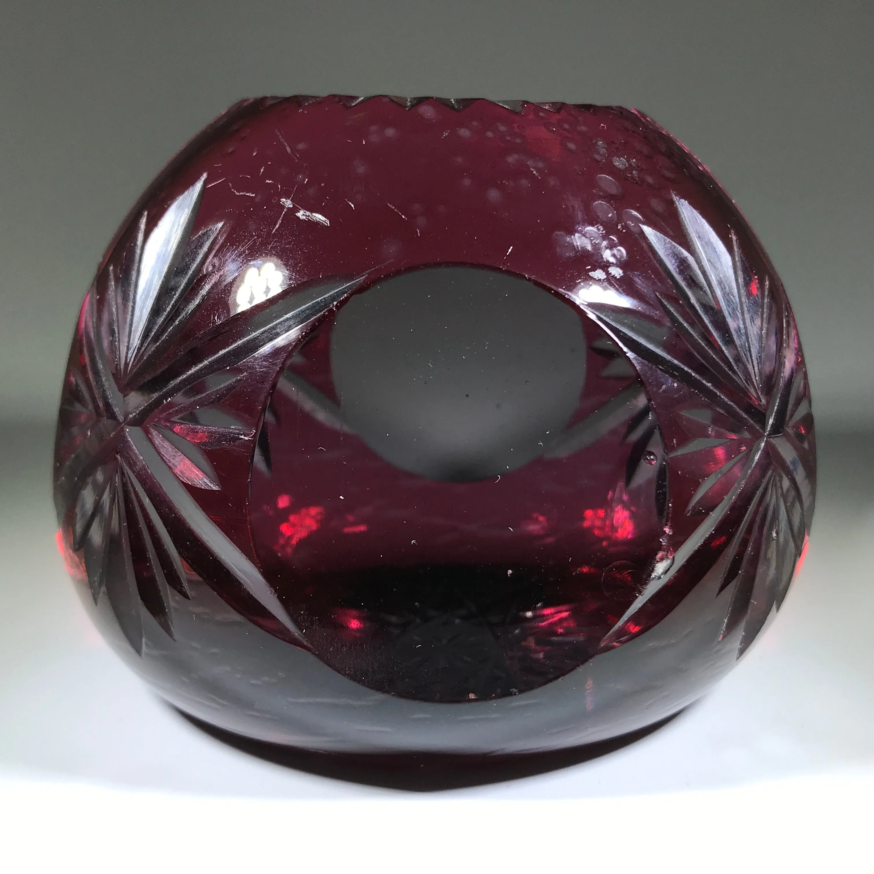 20th Century Val St Lambert Art Glass Paperweight Fancy Faceted Amethyst Flash Overlay