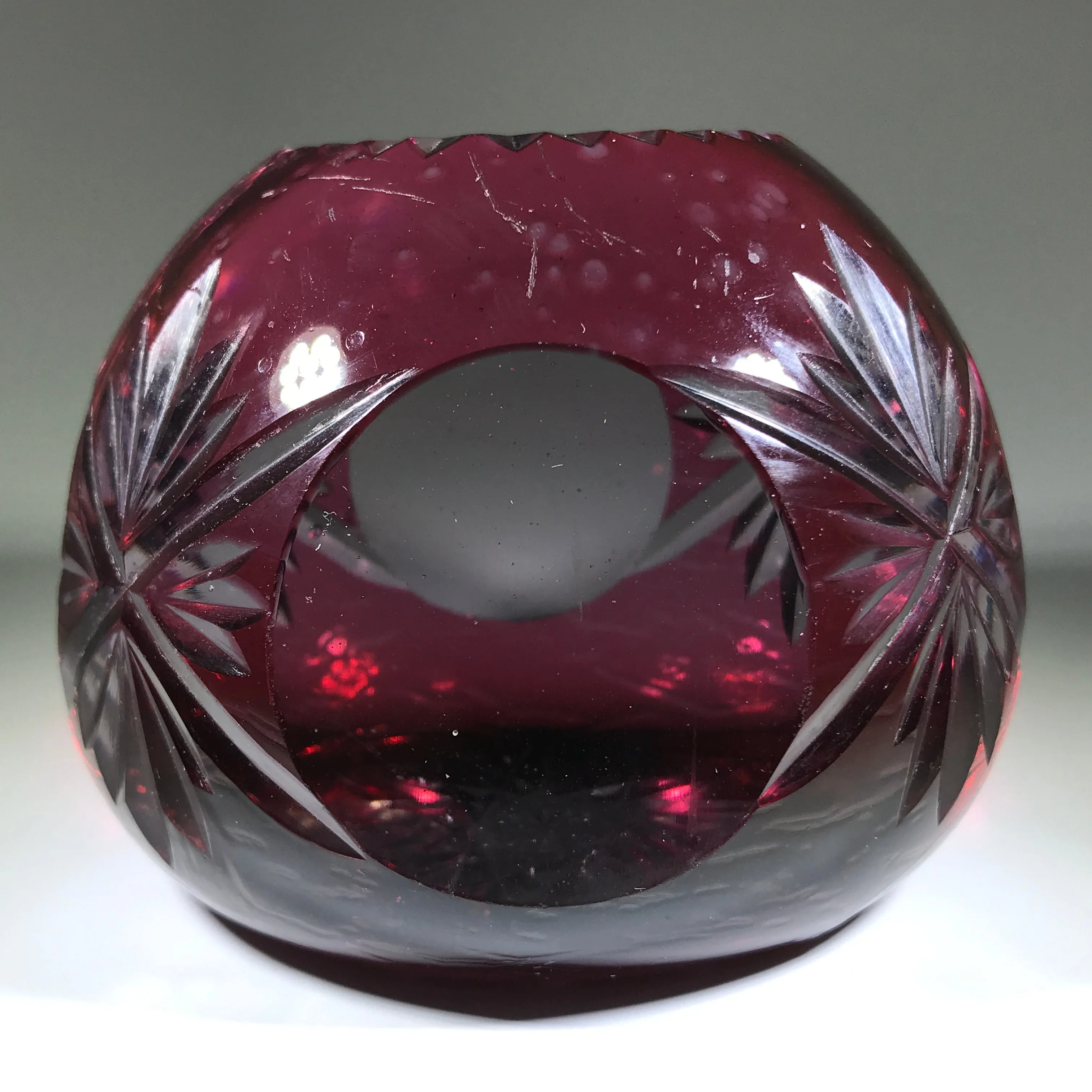 20th Century Val St Lambert Art Glass Paperweight Fancy Faceted Amethyst Flash Overlay