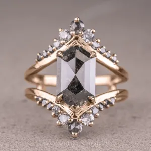 2.14 Carat Black Speckled Hexagon Diamond Engagement Ring, Empress Setting, 14K Rose Gold