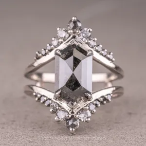 2.14 Carat Black Speckled Hexagon Diamond Engagement Ring, Empress Setting, 14K White Gold