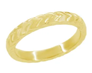3mm Art Deco Chevron Carved Wedding Band in Yellow Gold - 14K or 18K