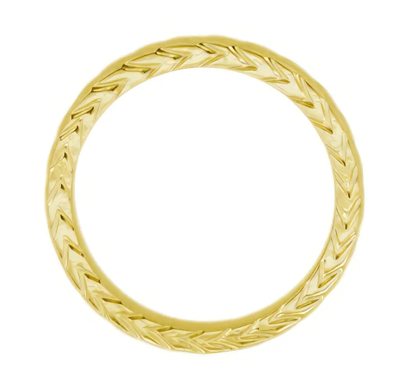 3mm Art Deco Chevron Carved Wedding Band in Yellow Gold - 14K or 18K
