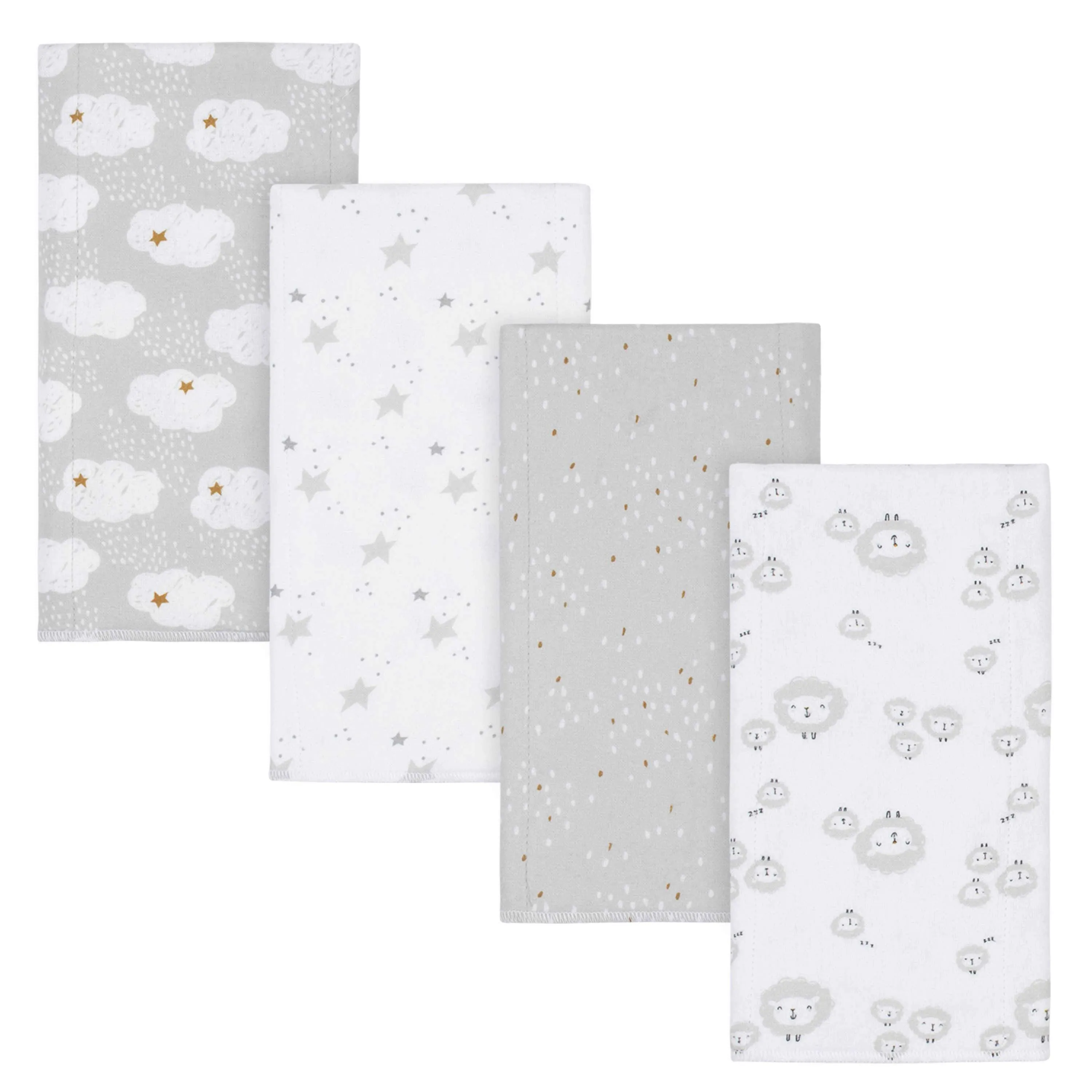 4-Pack Baby Neutral Sheep Flannel Burp Cloths