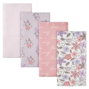 4-Pack Girls Bunny Ballerina Flannel Receiving Blankets