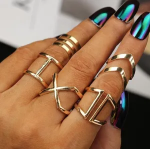 5 Pcs/ Set Classic Gold Chevron Rings