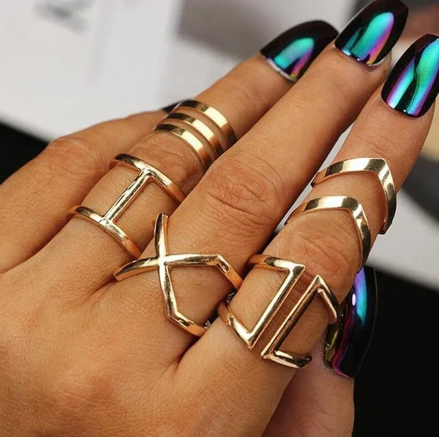 5 Pcs/ Set Classic Gold Chevron Rings