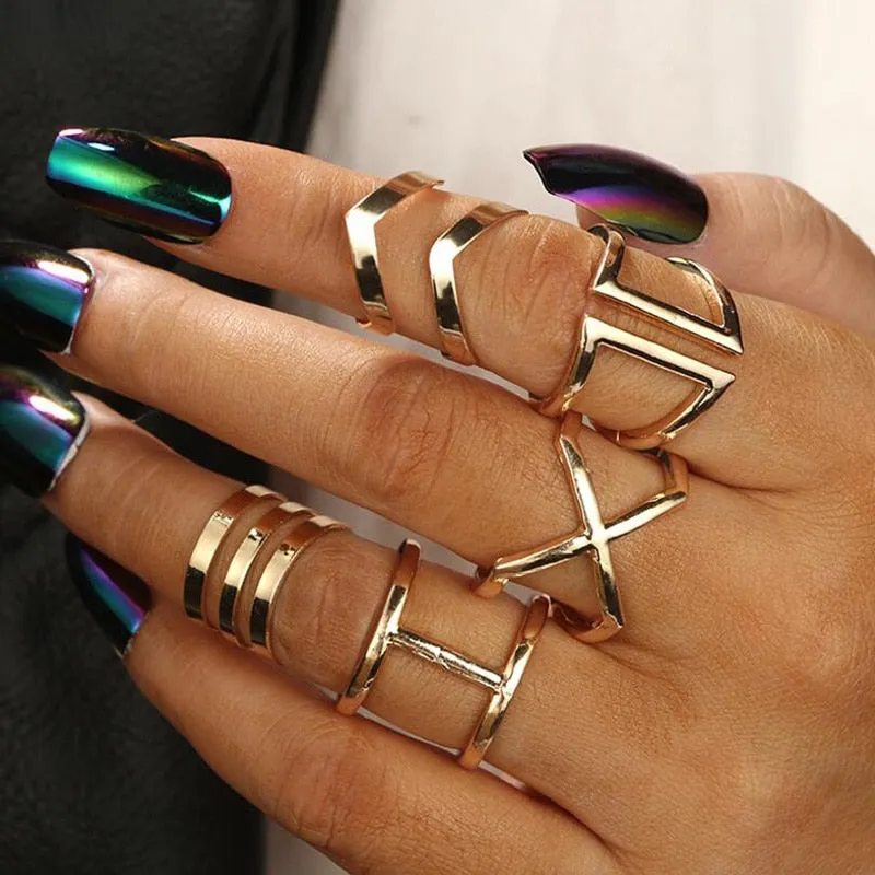 5 Pcs/ Set Classic Gold Chevron Rings