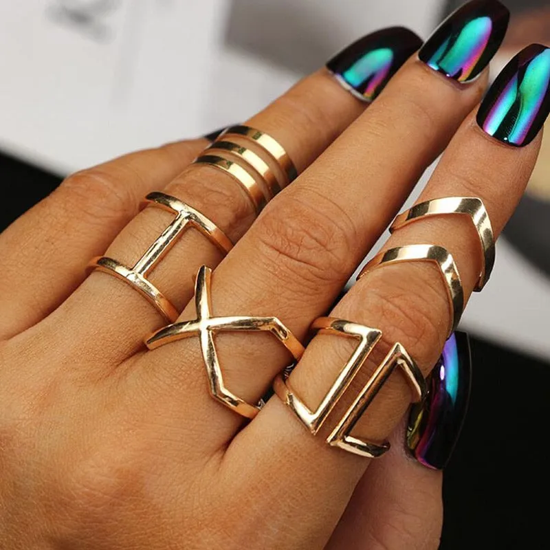 5 Pcs/ Set Classic Gold Chevron Rings