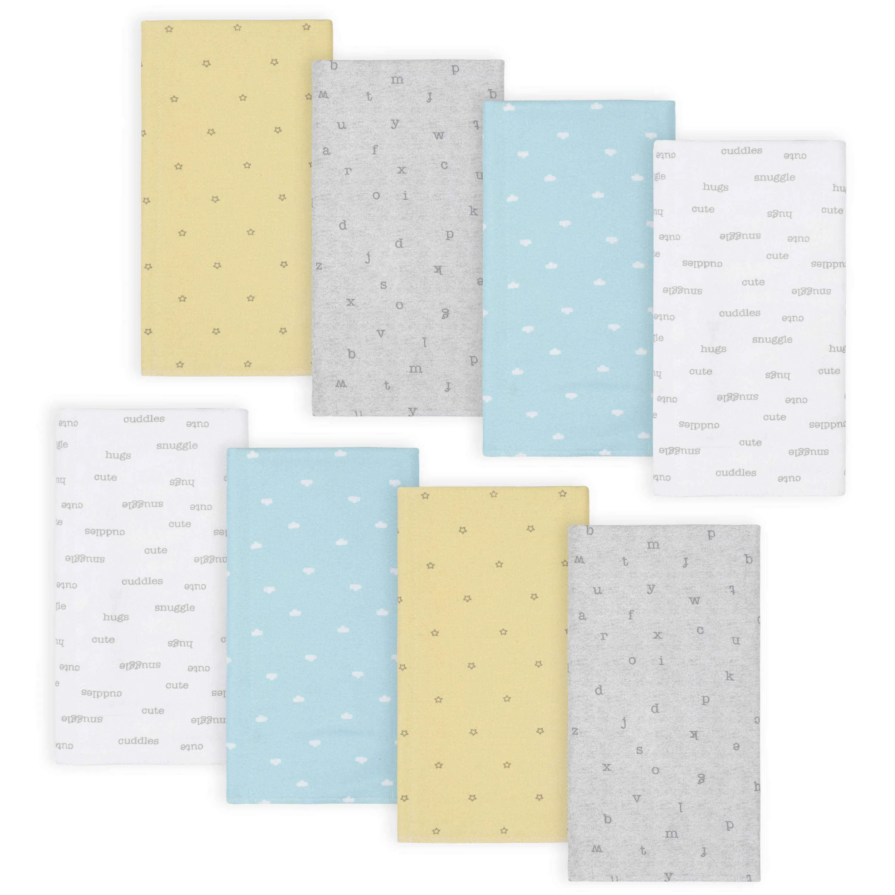 8-Pack Baby Neutral Hugs Flannel Burp Cloths