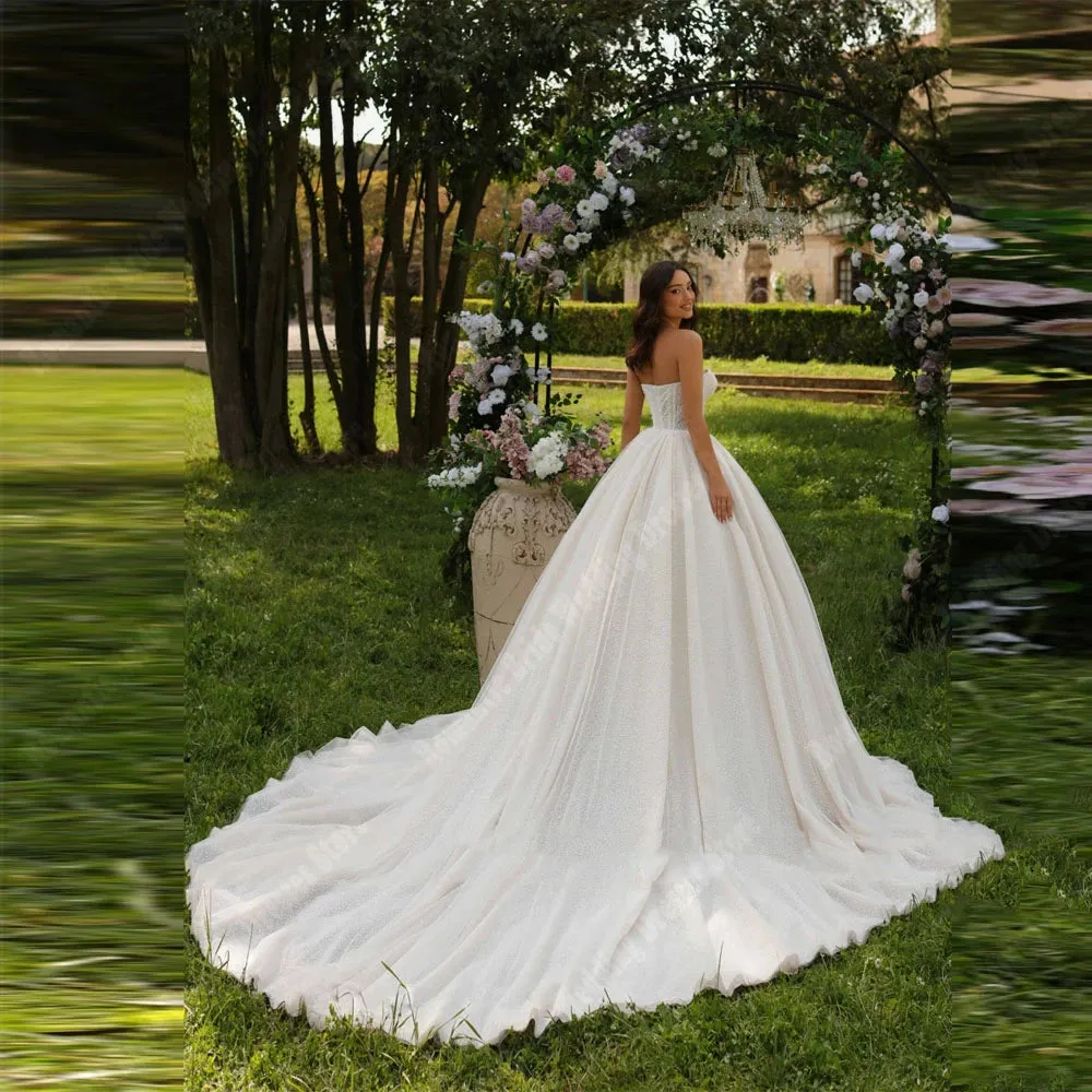 A-Line Women Wedding Dresses Elegant Lace Shining Sequins Bridal Gowns