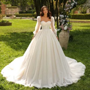 A-Line Women Wedding Dresses Elegant Lace Shining Sequins Bridal Gowns